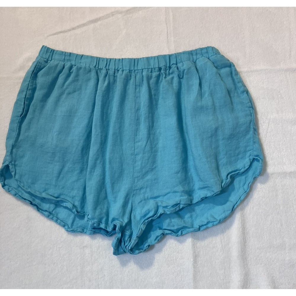 Vitamin A Tallows Shorts Women's M Aqua Blue 100% Linen Pull On Shorts Summer
